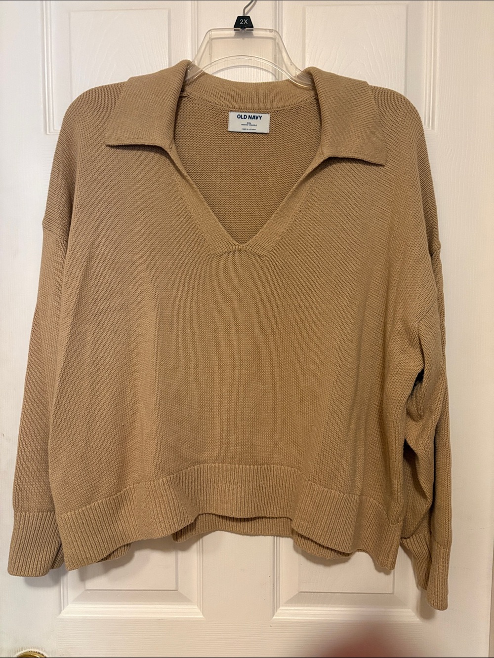 Old Navy Tan V-Neck Collared Sweater